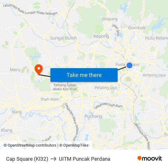 Cap Square (Kl32) to UITM Puncak Perdana map