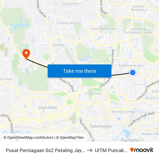 Pusat Perniagaan Ss2 Petaling Jaya (Selatan) (Pj346) to UITM Puncak Perdana map