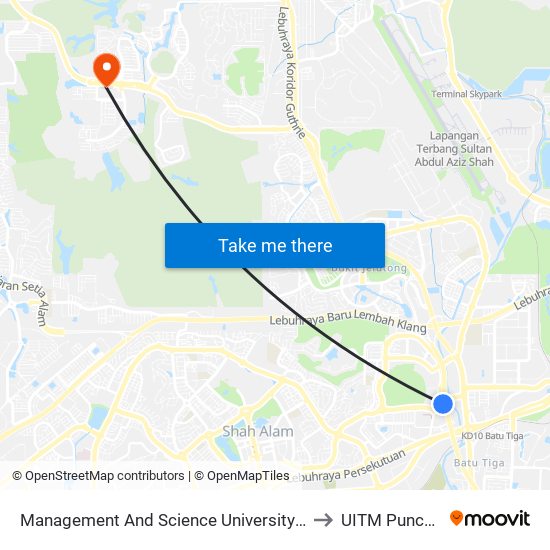 Management And Science University (Msu), Shah Alam (Sa114) to UITM Puncak Perdana map