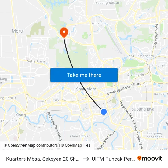 Kuarters MBSA Seksyen 20 (Sa460) to UITM Puncak Perdana map