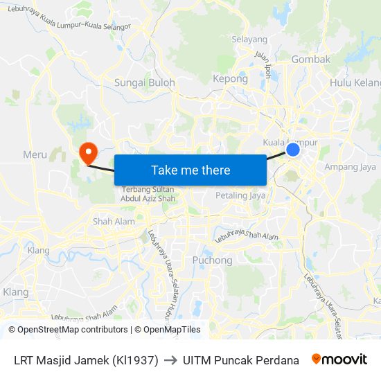 LRT Masjid Jamek (Kl1937) to UITM Puncak Perdana map