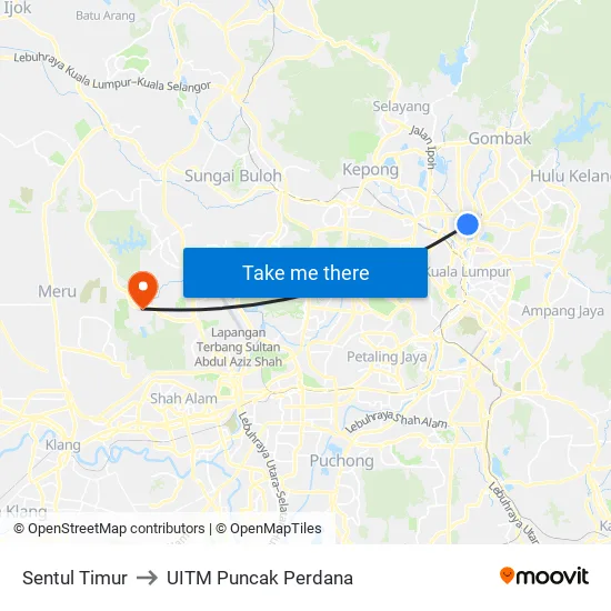 Sentul Timur to UITM Puncak Perdana map