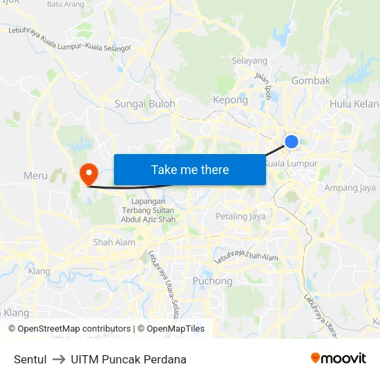 Sentul to UITM Puncak Perdana map