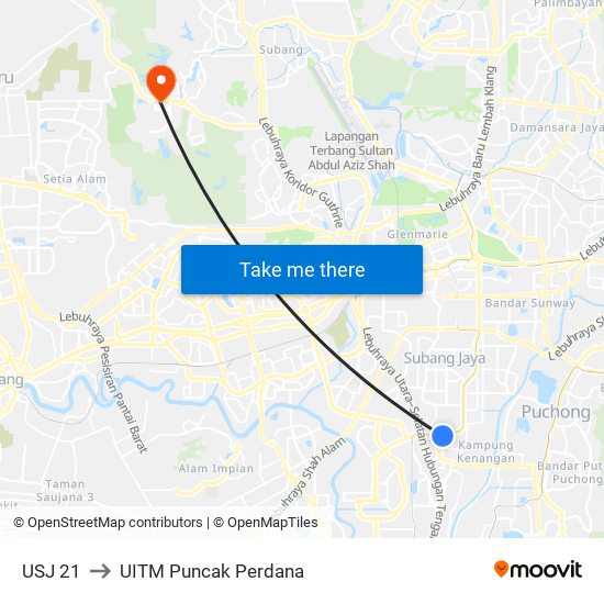 USJ 21 to UITM Puncak Perdana map