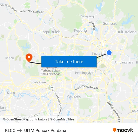 KLCC to UITM Puncak Perdana map