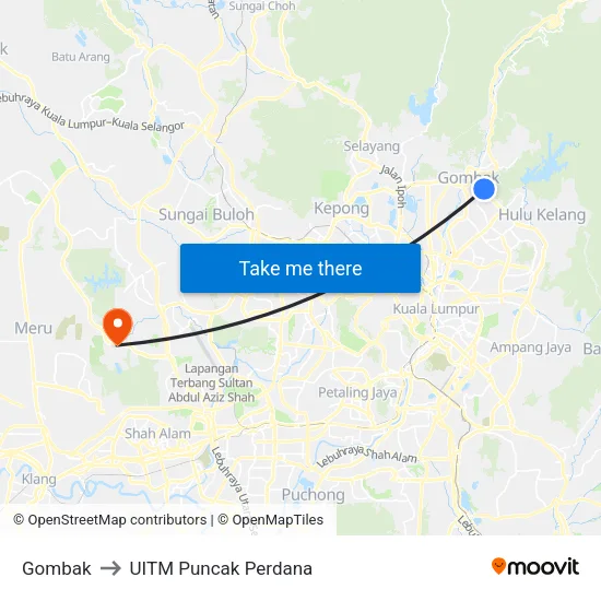 Gombak to UITM Puncak Perdana map