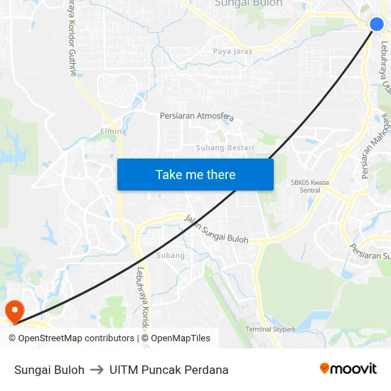 Sungai Buloh to UITM Puncak Perdana map
