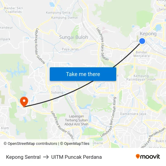 Kepong Sentral to UITM Puncak Perdana map