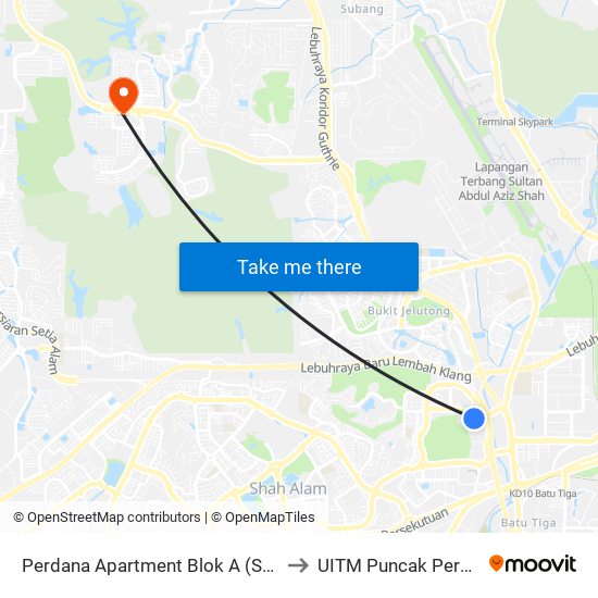 Perdana Apartment Blok A (Sa237) to UITM Puncak Perdana map