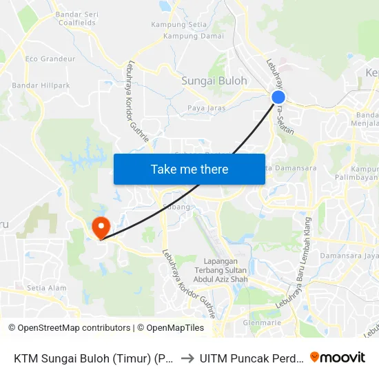 KTM Sungai Buloh (Timur) (Pj586) to UITM Puncak Perdana map