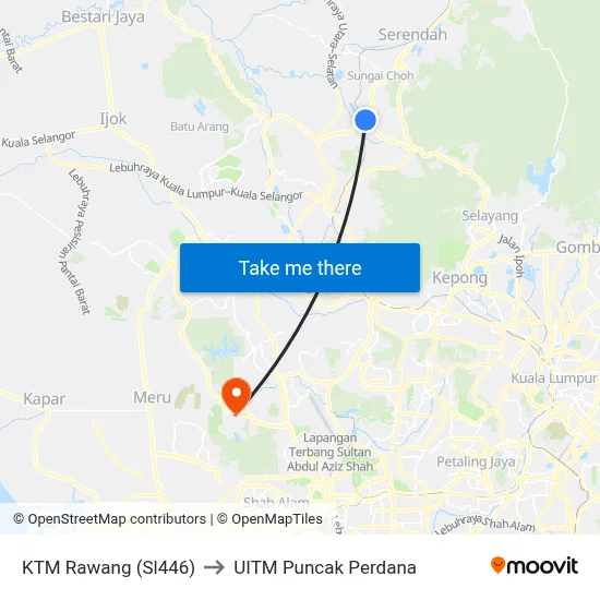 KTM Rawang (Sl446) to UITM Puncak Perdana map
