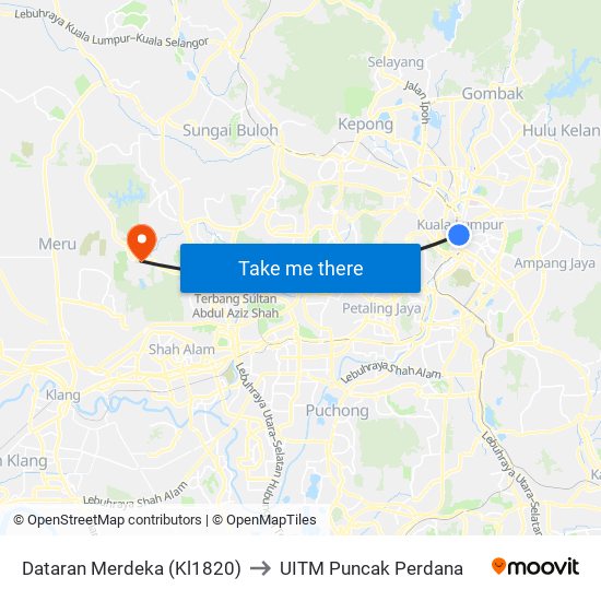 Dataran Merdeka (Kl1820) to UITM Puncak Perdana map