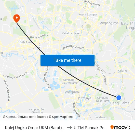 Kolej Ungku Omar UKM (Barat) (Kj228) to UITM Puncak Perdana map