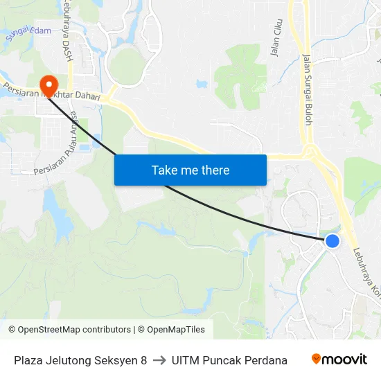 Plaza Jelutong Seksyen 8 to UITM Puncak Perdana map