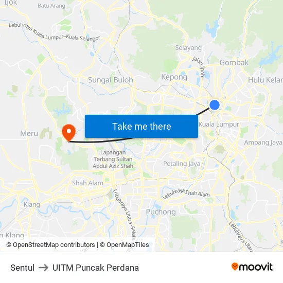 Sentul to UITM Puncak Perdana map
