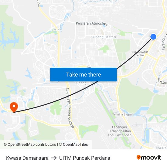 Kwasa Damansara to UITM Puncak Perdana map