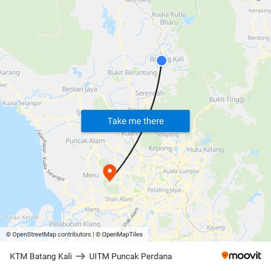 KTM Batang Kali to UITM Puncak Perdana map
