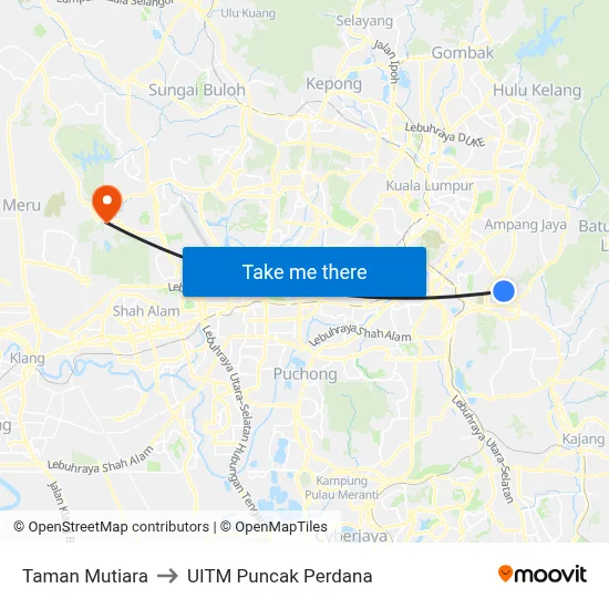 Taman Mutiara to UITM Puncak Perdana map