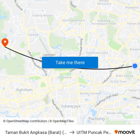 Taman Bukit Angkasa (Barat) (Kl2135) to UITM Puncak Perdana map