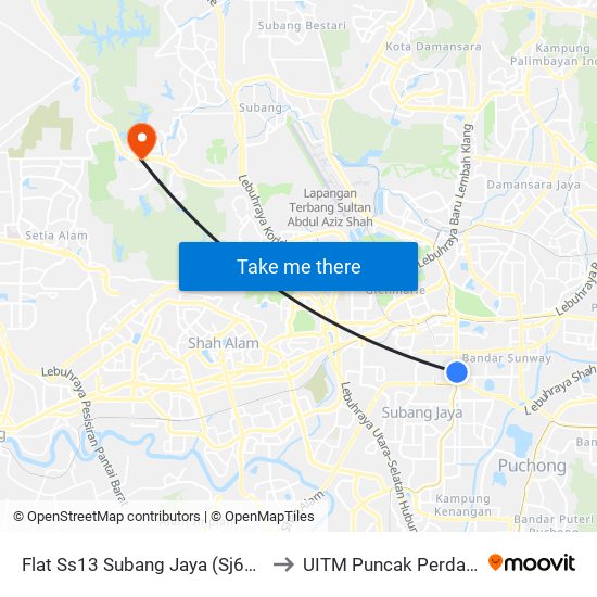 Flat Ss13 Subang Jaya (Sj685) to UITM Puncak Perdana map