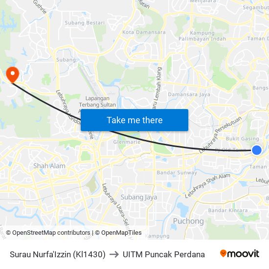 Surau Nurfa'Izzin (Kl1430) to UITM Puncak Perdana map