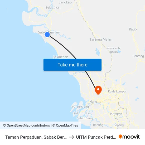 Taman Perpaduan, Sabak Bernam to UITM Puncak Perdana map