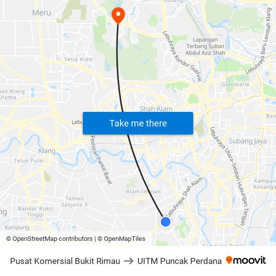Pusat Komersial Bukit Rimau to UITM Puncak Perdana map