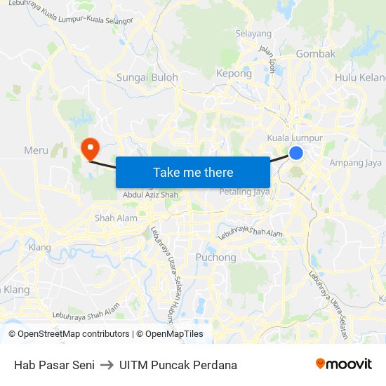 Hab Pasar Seni to UITM Puncak Perdana map