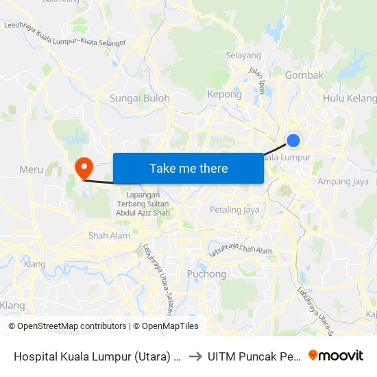 Hospital Kuala Lumpur (Utara) (Kl1837) to UITM Puncak Perdana map