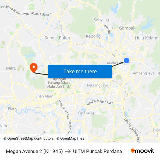 Megan Avenue 2 (Kl1945) to UITM Puncak Perdana map
