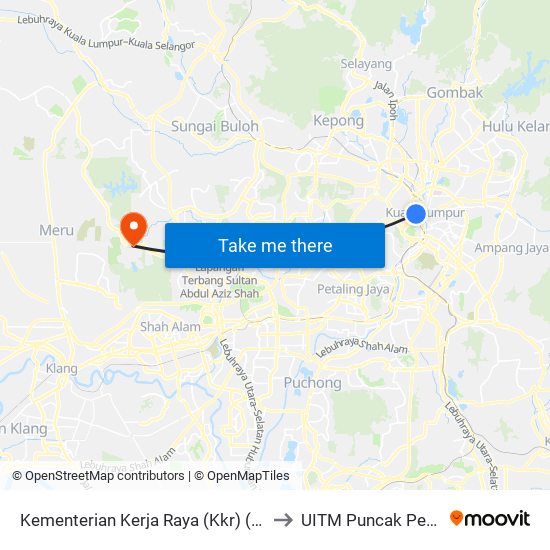 Kementerian Kerja Raya (Kkr) (Kl1055) to UITM Puncak Perdana map