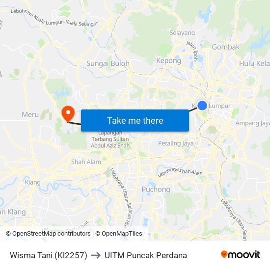 Wisma Tani (Kl2257) to UITM Puncak Perdana map
