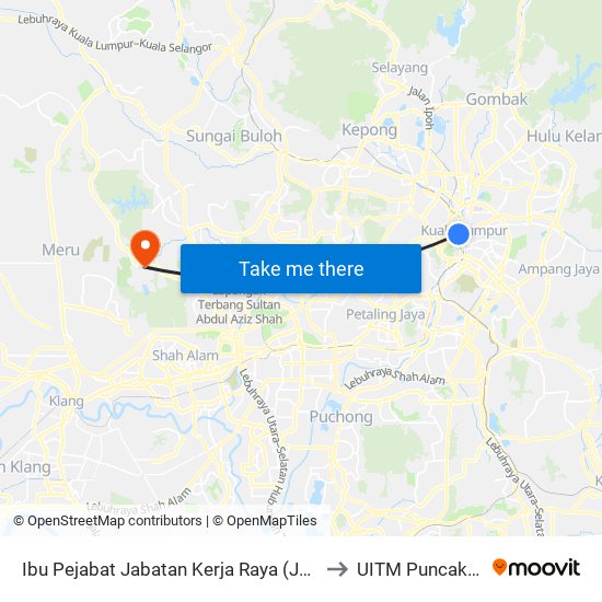 Ibu Pejabat Jabatan Kerja Raya (Jkr) (Opp) (Kl1059) to UITM Puncak Perdana map