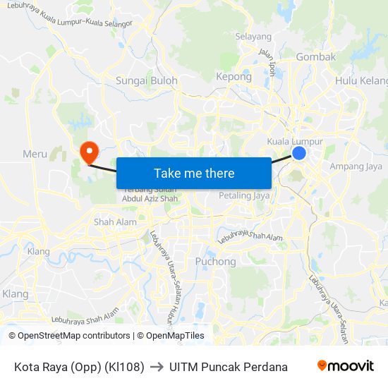 Kota Raya (Opp) (Kl108) to UITM Puncak Perdana map