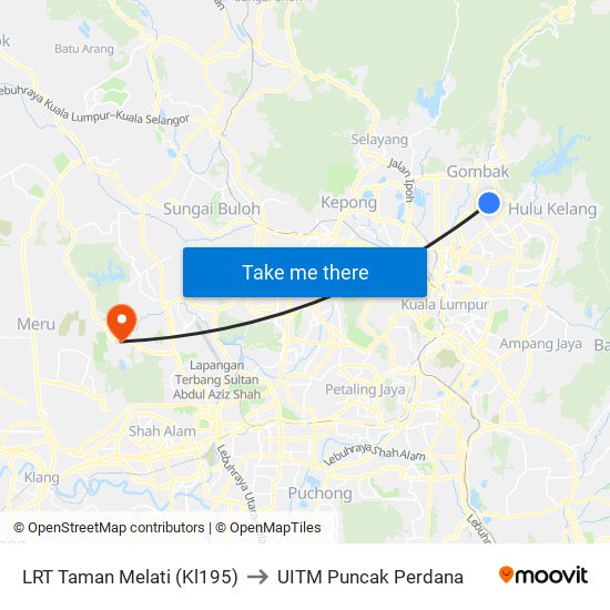 LRT Taman Melati (Kl195) to UITM Puncak Perdana map