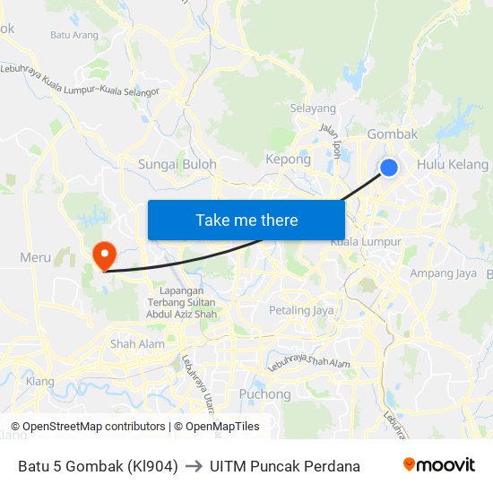 Batu 5 Gombak (Kl904) to UITM Puncak Perdana map