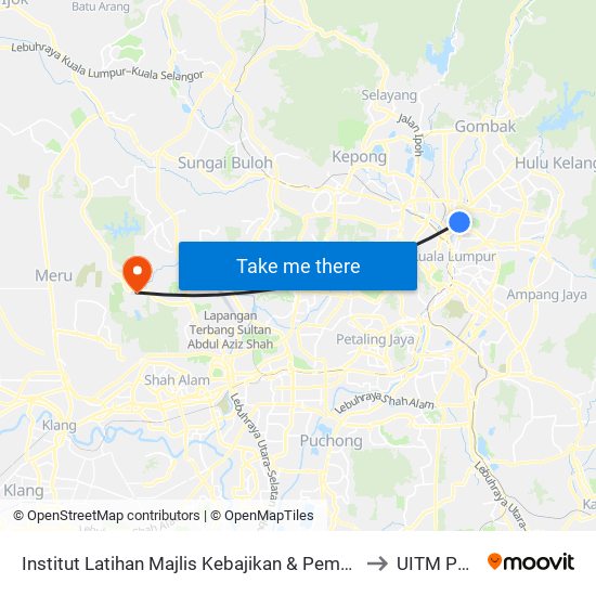 Institut Latihan Majlis Kebajikan & Pembangunan Masyarakat Kebangsaan Malaysia (Kl652) to UITM Puncak Perdana map