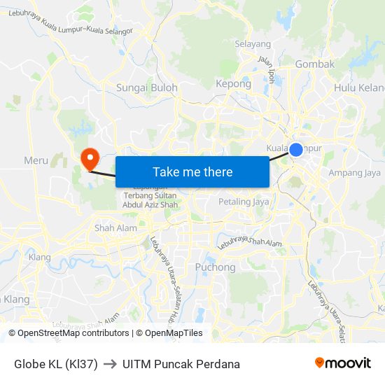 Globe KL (Kl37) to UITM Puncak Perdana map