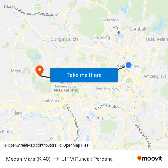 Medan Mara (Kl40) to UITM Puncak Perdana map