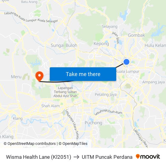 Wisma Health Lane (Kl2051) to UITM Puncak Perdana map