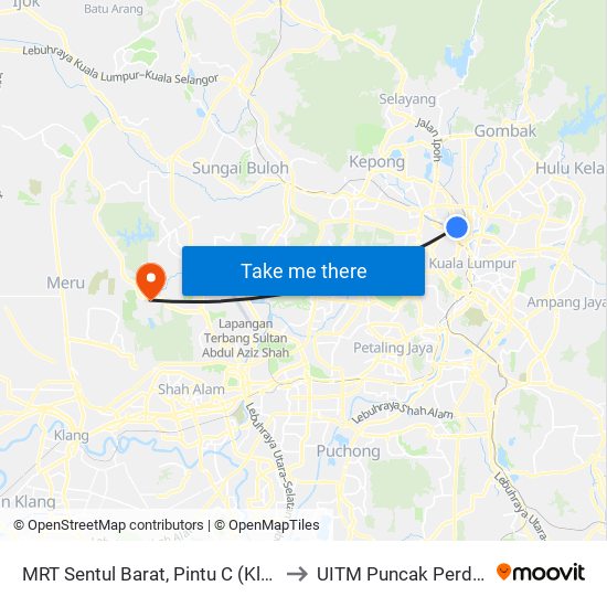 MRT Sentul Barat, Pintu C (Kl607) to UITM Puncak Perdana map