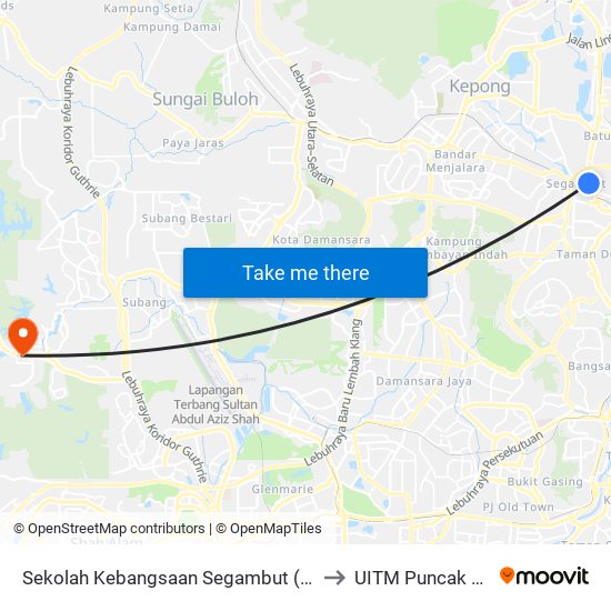 Sekolah Kebangsaan Segambut (Opp) (Kl1861) to UITM Puncak Perdana map