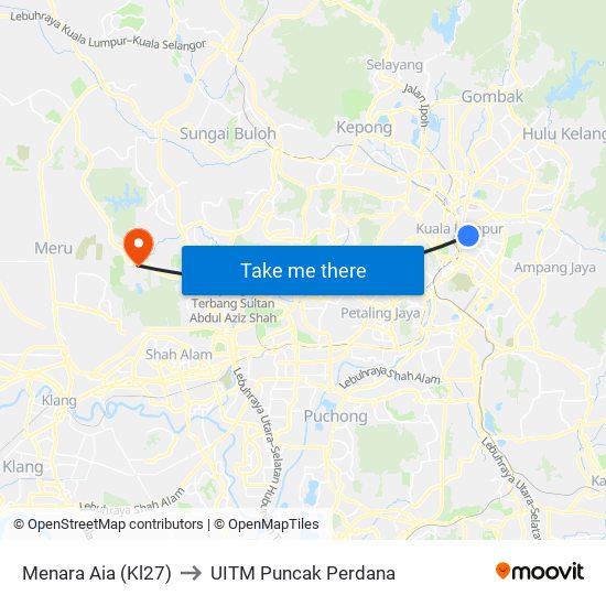 Menara Aia (Kl27) to UITM Puncak Perdana map