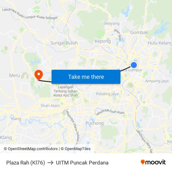 Plaza Rah (Kl76) to UITM Puncak Perdana map