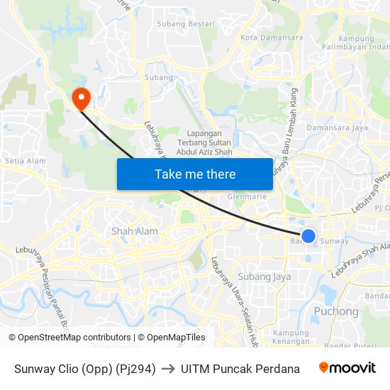 Sunway Clio (Opp) (Pj294) to UITM Puncak Perdana map