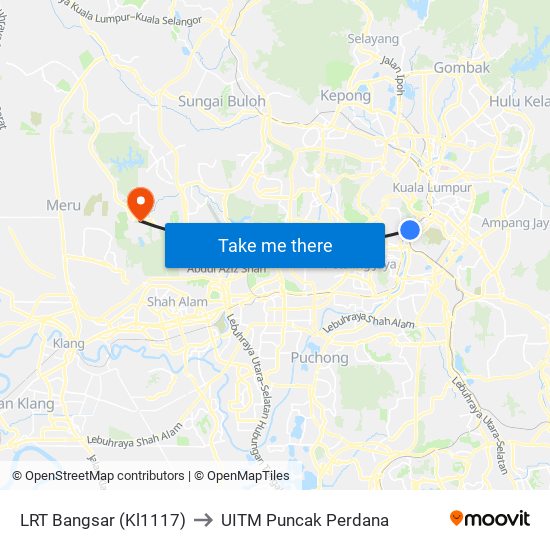 LRT Bangsar (Kl1117) to UITM Puncak Perdana map