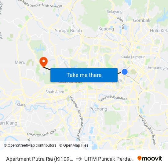 Apartment Putra Ria (Kl1097) to UITM Puncak Perdana map