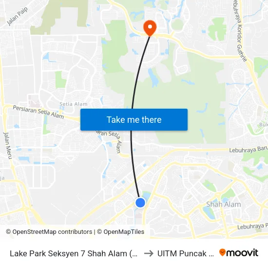 Lake Park Seksyen 7 Shah Alam (Selatan) (Sa300) to UITM Puncak Perdana map