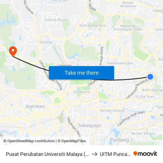 Pusat Perubatan Universiti Malaya (Ppum) (Selatan) (Pj471) to UITM Puncak Perdana map