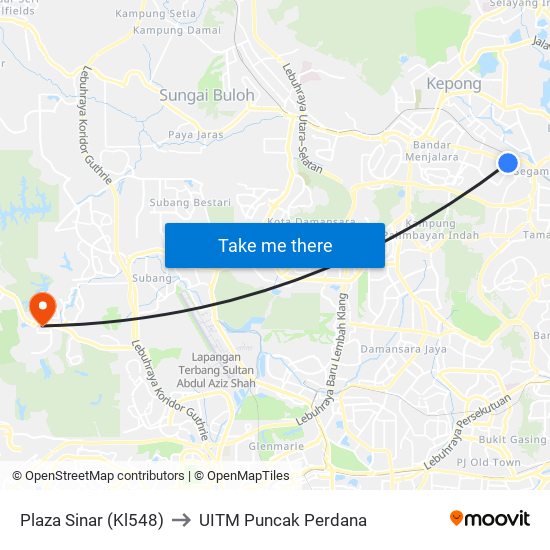 Plaza Sinar (Kl548) to UITM Puncak Perdana map